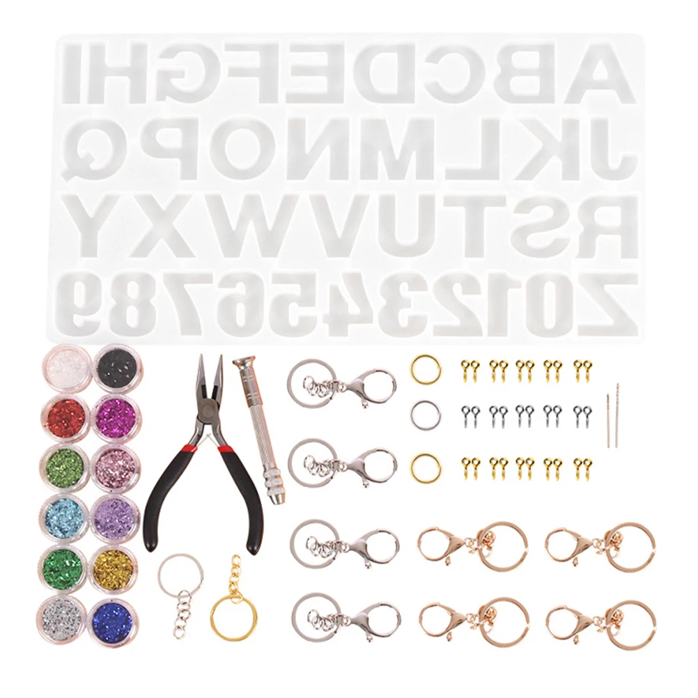 

106 PCS Pendant Accessories Silicone Letter Mold DIY Molds Making Kit Jewelry Craft Supplies Sequins Rings Chain Tools