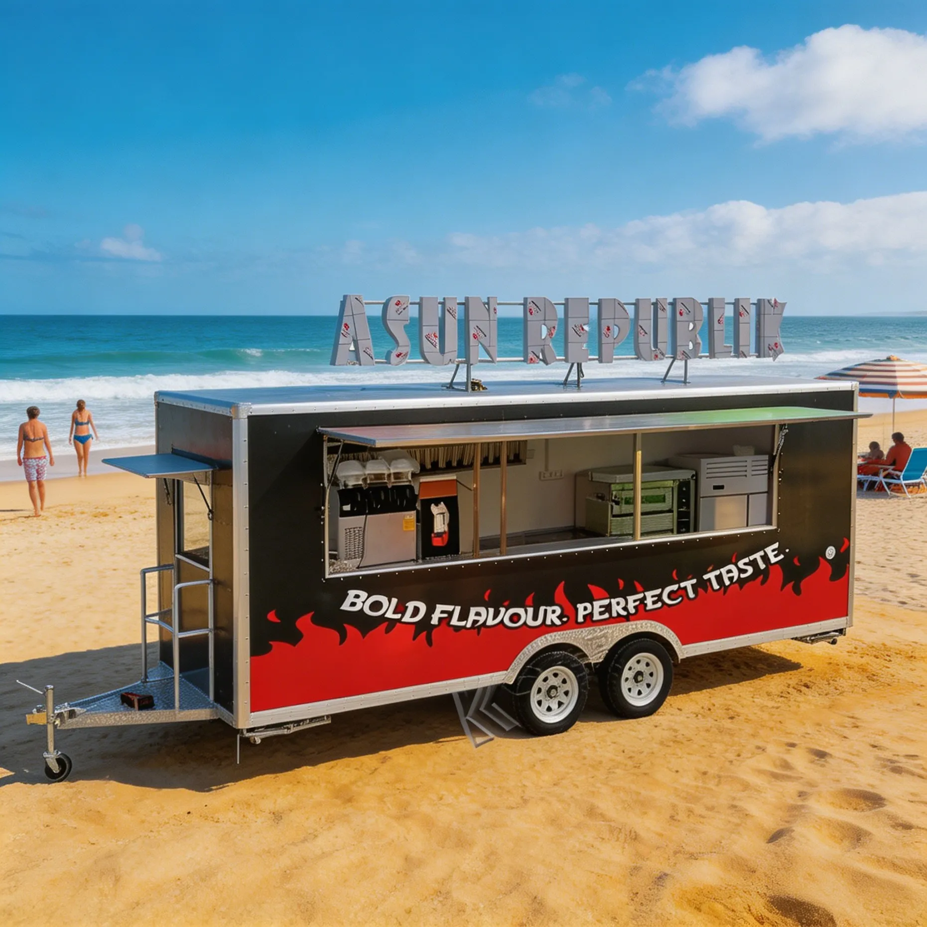 

Mobile Stainless Steel Kitchen with Service Windows and Air Conditioning Food Trailer for Street Food Business