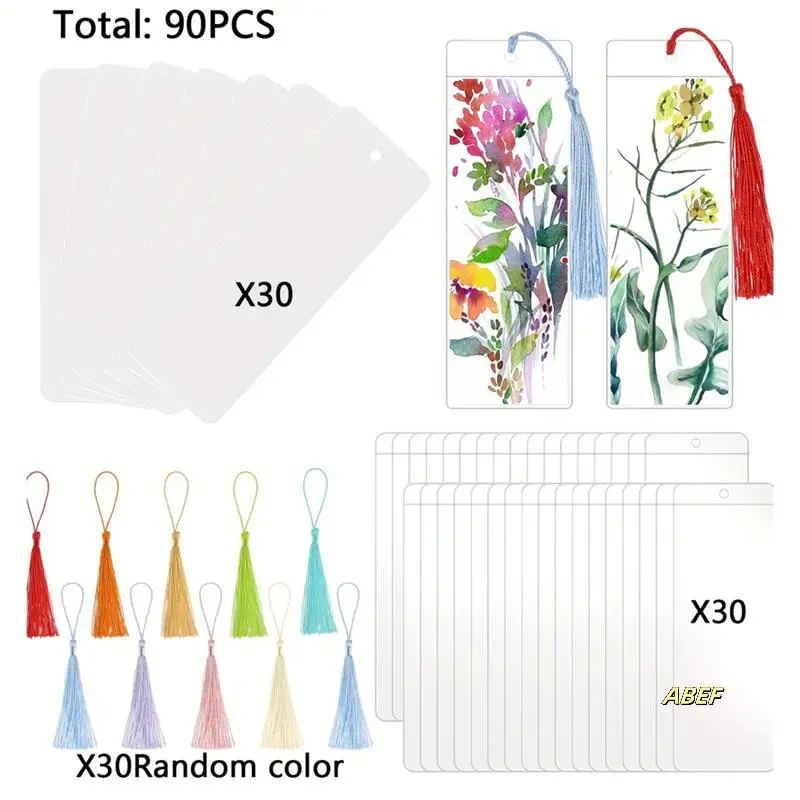 Пустые бумажные закладки с кисточками, прозрачные заготовки для закладок, красочные кисточки, картон, набор для изготовления закладок «сделай сам»