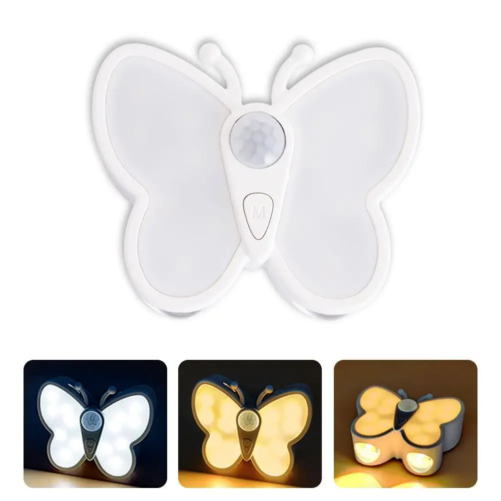 1pc Butterfly Shape Human Body Sensor Lamp Portable Rechargeable Dimmable Bedside Reading LED Night Lights Stairs Closet Lamp