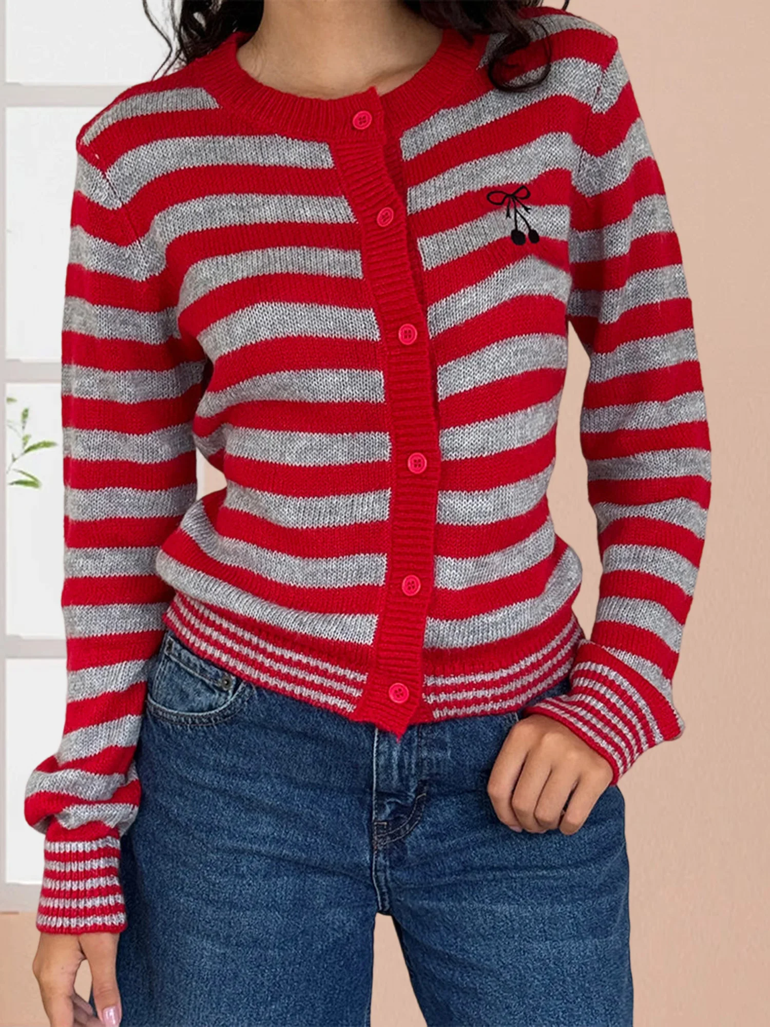 

Women s Fall Sweater Jacket Long Sleeve V Neck Button Down Floral Embroidery Cable Knit Cardigan Coat with Pockets