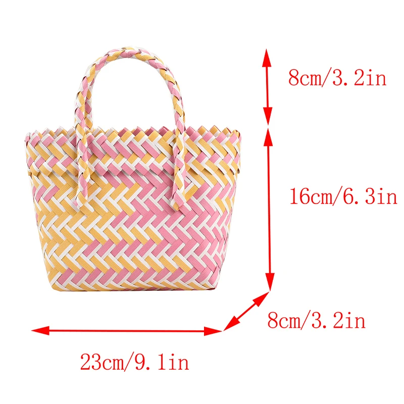 Color blocking summer small handbag 2024 new niche versatile Instagram basket bag handmade woven women\'s handbag trendy