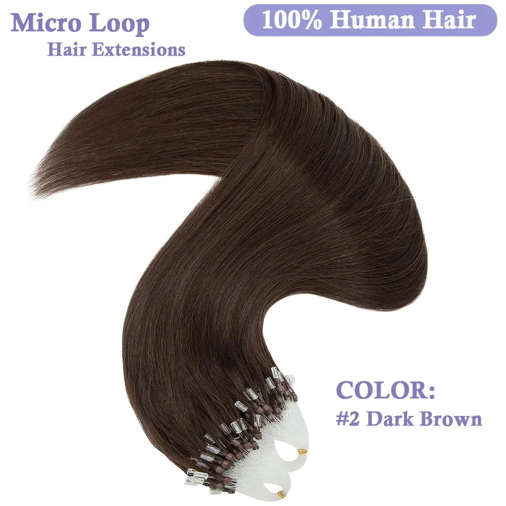 SEGO 100 Strands Straight Micro LooHuman Hair Extensions for Women Micro Ring Hair Extensions Pre Bonded Micro Beads Hair