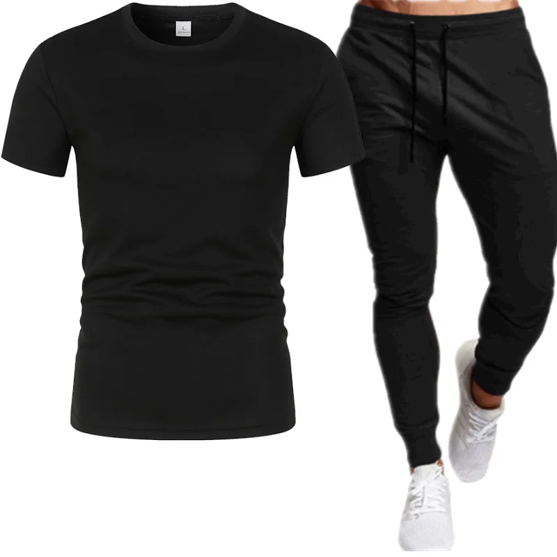 2025 Summer New Men Mesh T-shirt Sports Set Outdoor Leisure Breathable Training Short Sleeve Sports Pants Two Piece Set