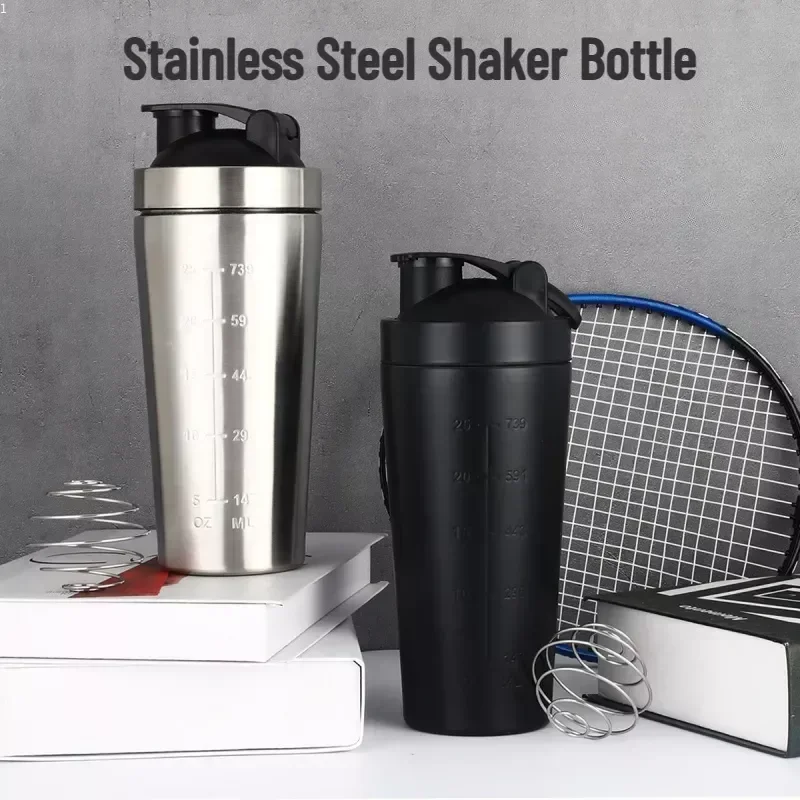 Stainless Steel Protein Powder Shaker Bottle 500/750ml Leak Proof Water Bottle for Gym Fitness Sport Whey Shakes Cup with Scale