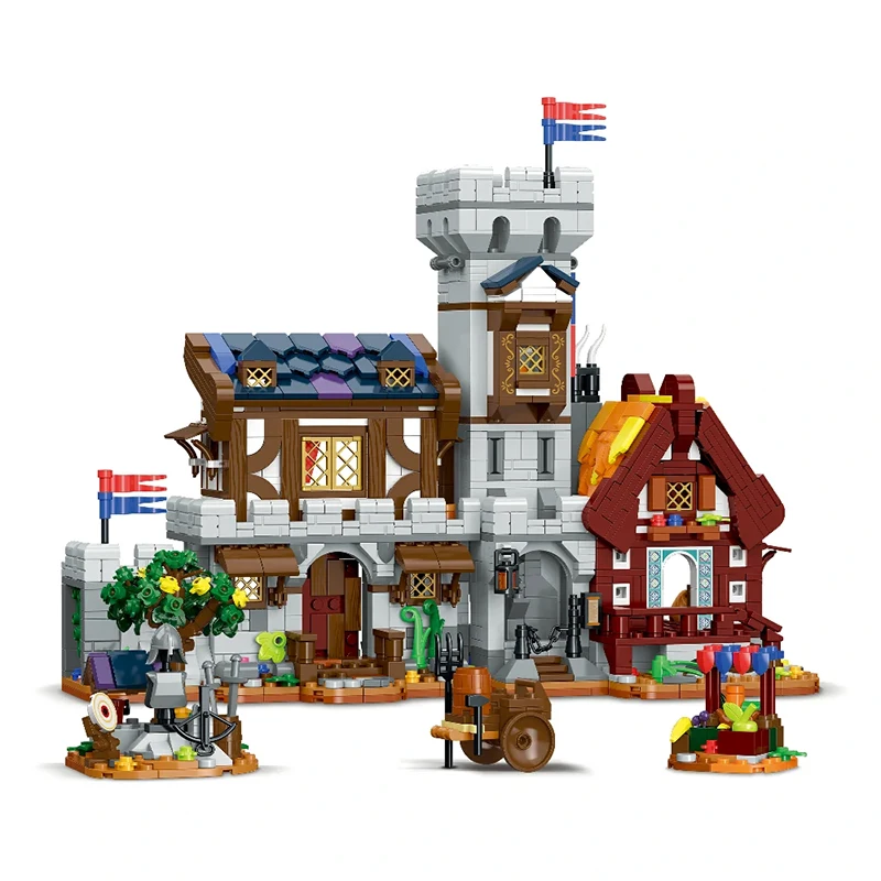 1760 قطعة ثلاثة في واحد قلعة القرون الوسطى مدينة بناء مجموعة عرض الشارع العمارة وحدات بنة التجمع أطقم منمذجة الهدايا #4