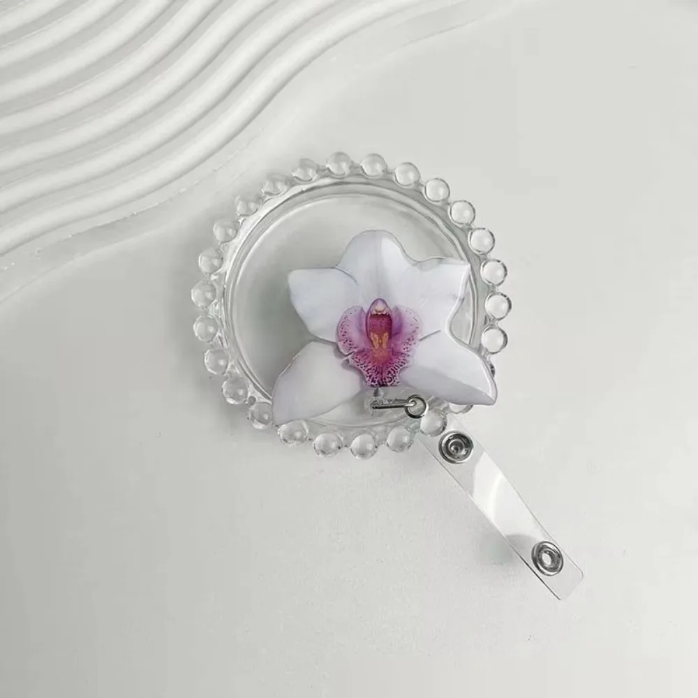 Acrylic Resin ID Card Badge Holder Clip Pull-Off Retractable Orchid ID Badge Orchid Design Work Certificate Holder Office Work