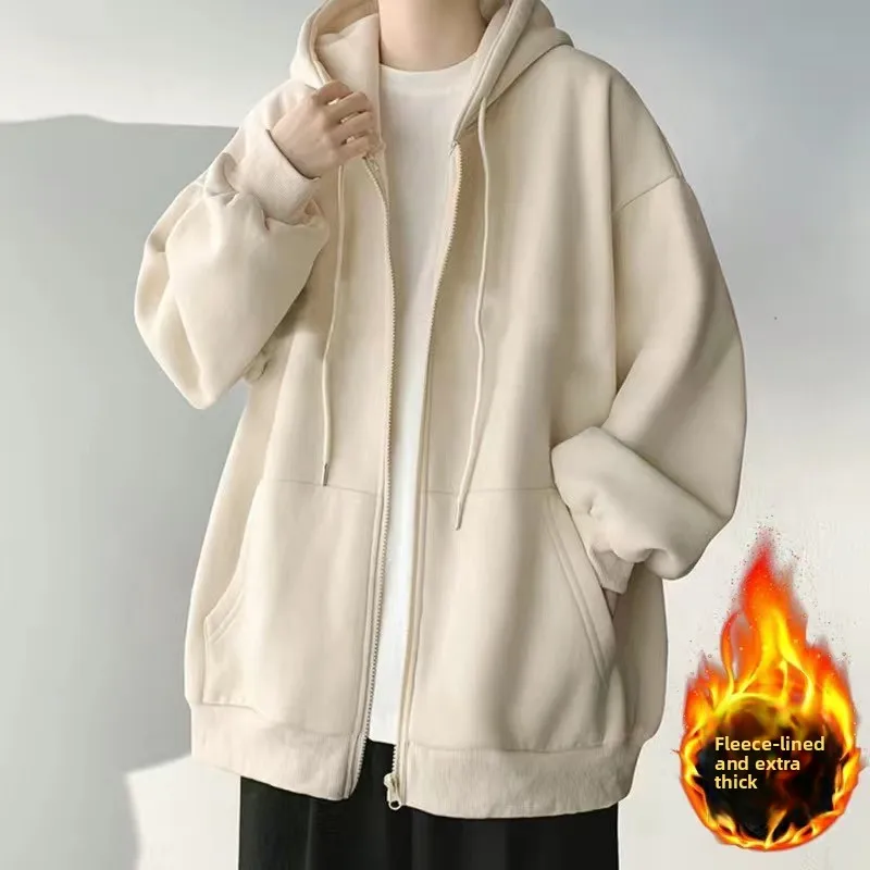 Men's Fce Lined Thiened Hoodie Sweatirt Casual Zipper Spring Autumn Winter Sportswear Jaet Open Cardigan