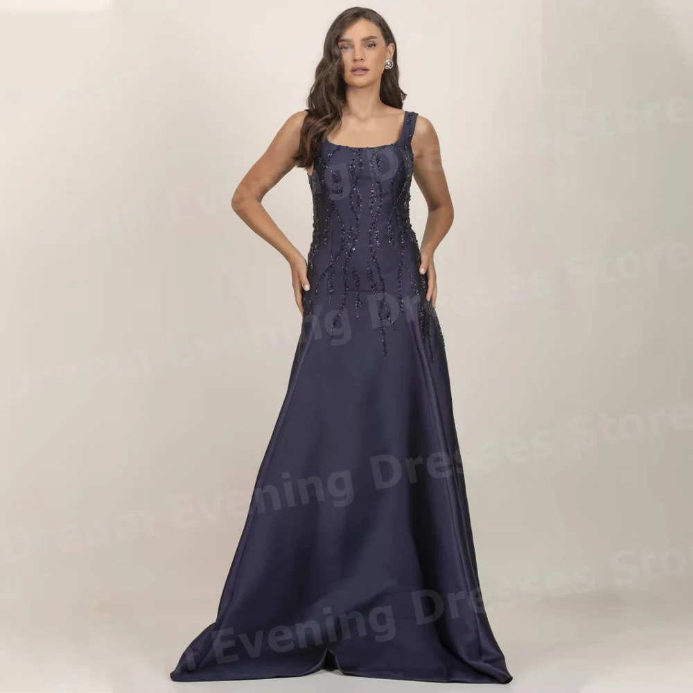 

2026 Graceful A Line Women's Evening Dresses Customized Spaghetti Strap Beaded Prom Gowns Backless Vestidos Para Mujer Elegantes