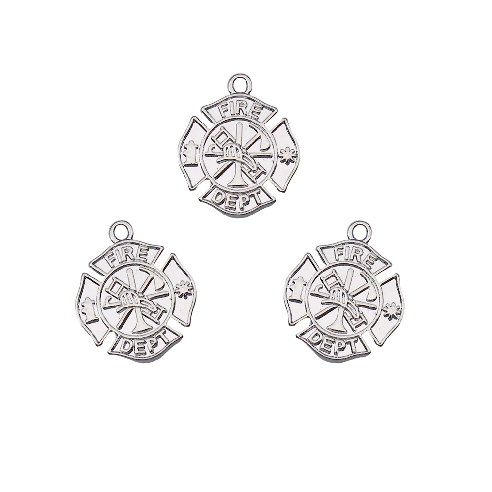 Eco friendly Metal Fire Dept Badge Charm Pendants Firefighter Fire Department Jewelry Accessory DIY