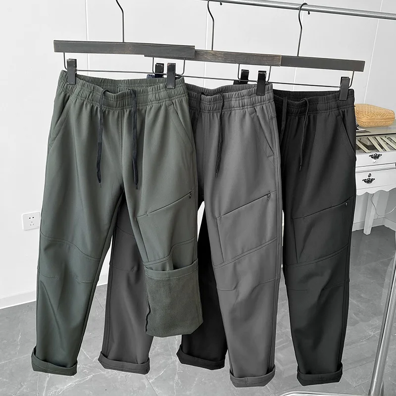 

Outdoor Thiened Fce Lined Soft ell Pants Autumn Winter Warm Men's Slim Straight Casual Long Trousers Youth Faion Sle