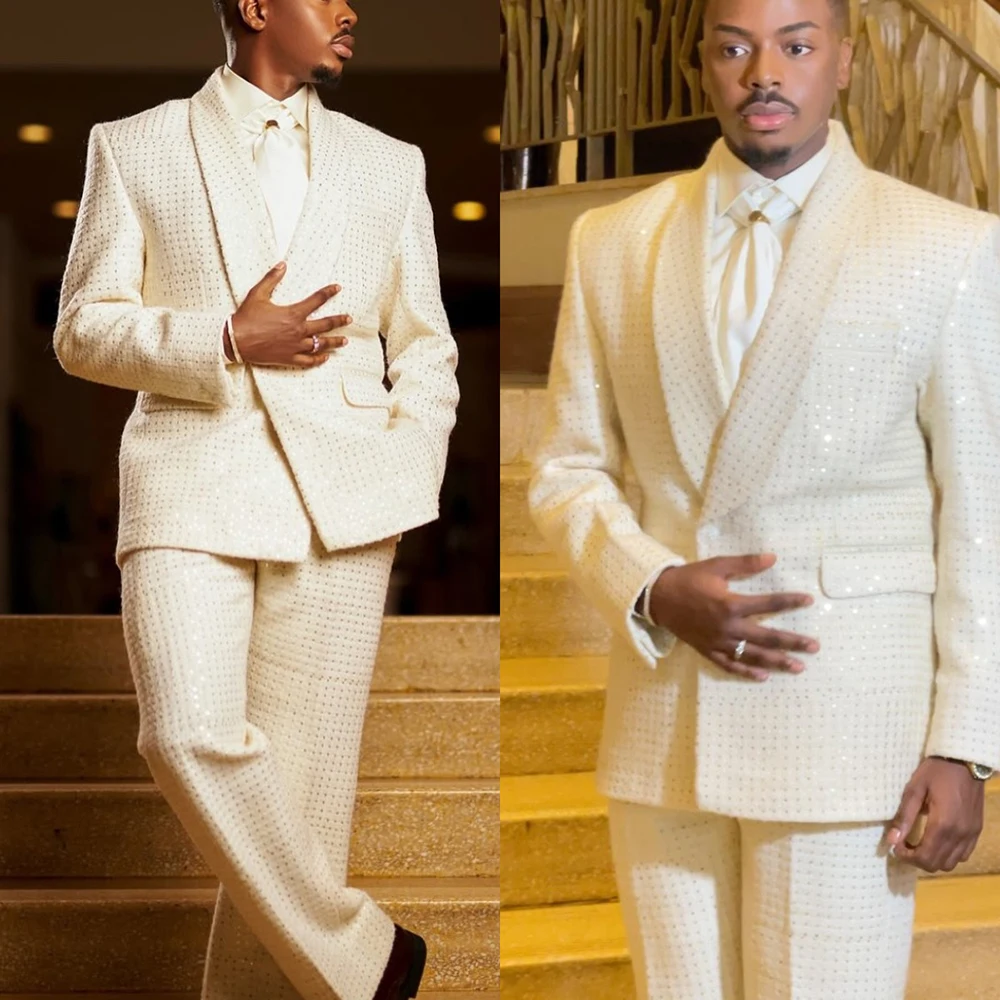 

Роскошные свадебные смокинги с бусинами, пиджак из 2 предметов, однобортный формальный пиджак для выпускного вечера, приталенный индивидуальный заказ, traje de hombre