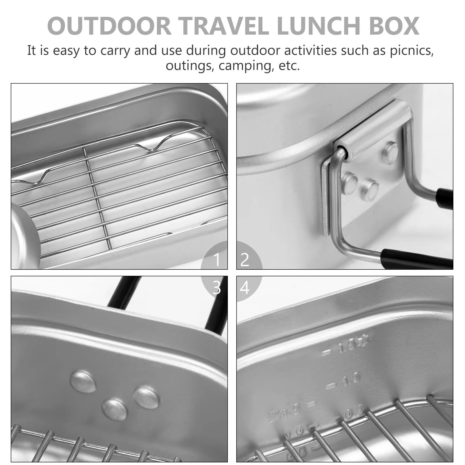 

2Pcs Aluminum Alloy Camping Bento Pot Foldable Handle Outdoor Lunch Box Portable Picnic Food Container Camping Lunch Box