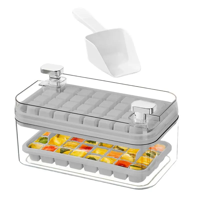 Ice Cube Tray With Lid And Bin Portable Freezer Ice Cube Maker Mold Silicone Ice Molds With Storage Box For Whiskey Cocktail