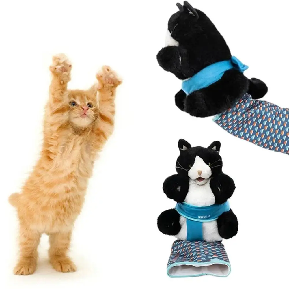 고양이 인형 레슬링 장갑, 튼튼한 패딩과 부드러운 플러시 소재의 고양이 레슬링 장난감, 동물 손 장갑, 인터랙티브 플레이 고양이 장난감