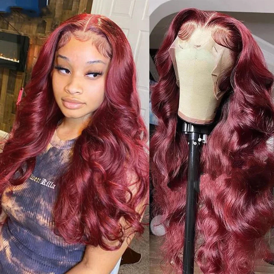 99J Burgundy 13x4 HD Lace Front Wig Body Wave Red Colored Human Hair Wigs 13x6 HD Transparent Lace Frontal Wig For Black Women