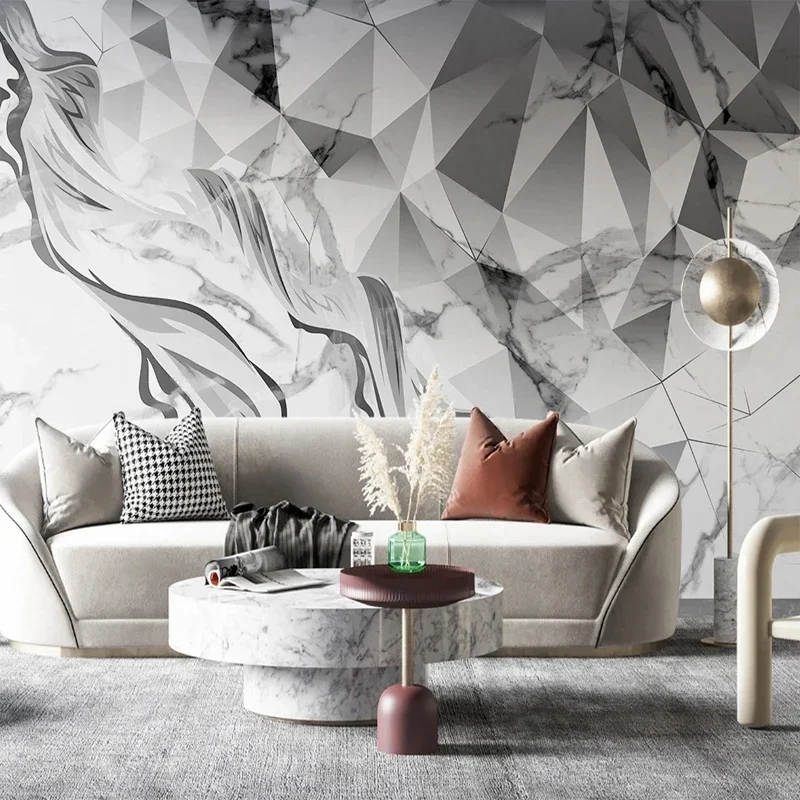 Mural 3D personalizado con patrón de mármol blanco, papel tapiz con foto abstracta geométrica para dormitorio, sala de estar, TV, pared de fondo, decoración del hogar