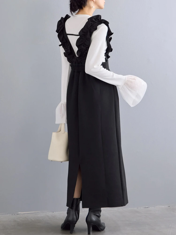 Faionable v-ne earlet renda guarnição colete saia longa outono inverno emagrecimento em camadas usar retro sle reunido cintura a linha saia