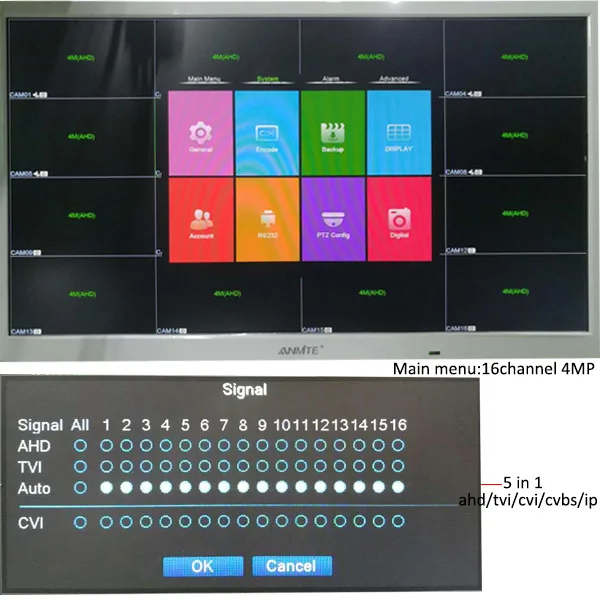 Grabador AHD CVI TVI CVBS IP DVR 16 canales 4MP XVR 5 en 1