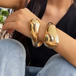 Wide Chunky Waterdrop Spring Bangles for Women Gold Silver Color Open Cuff Thick Irregular Twisted Bangle Bracelet Jewelry