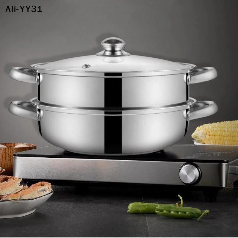 【YW】Stainless Steel Single/Double-Layer Steamer Basket Strainer Pot Steaming Grid Thickened Generic Food Steam Rack Home Cooking