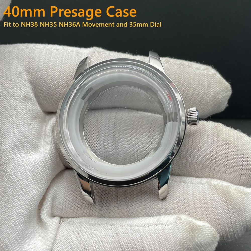 حافظة ساعة من سلسلة Mod Press ، 40 ، مناسبة لـ NH35 ، حركة ميكانيكية NH38 ، فولاذ 316L ، أجزاء حافظة للتعديل ، زجاج مقوس علوي