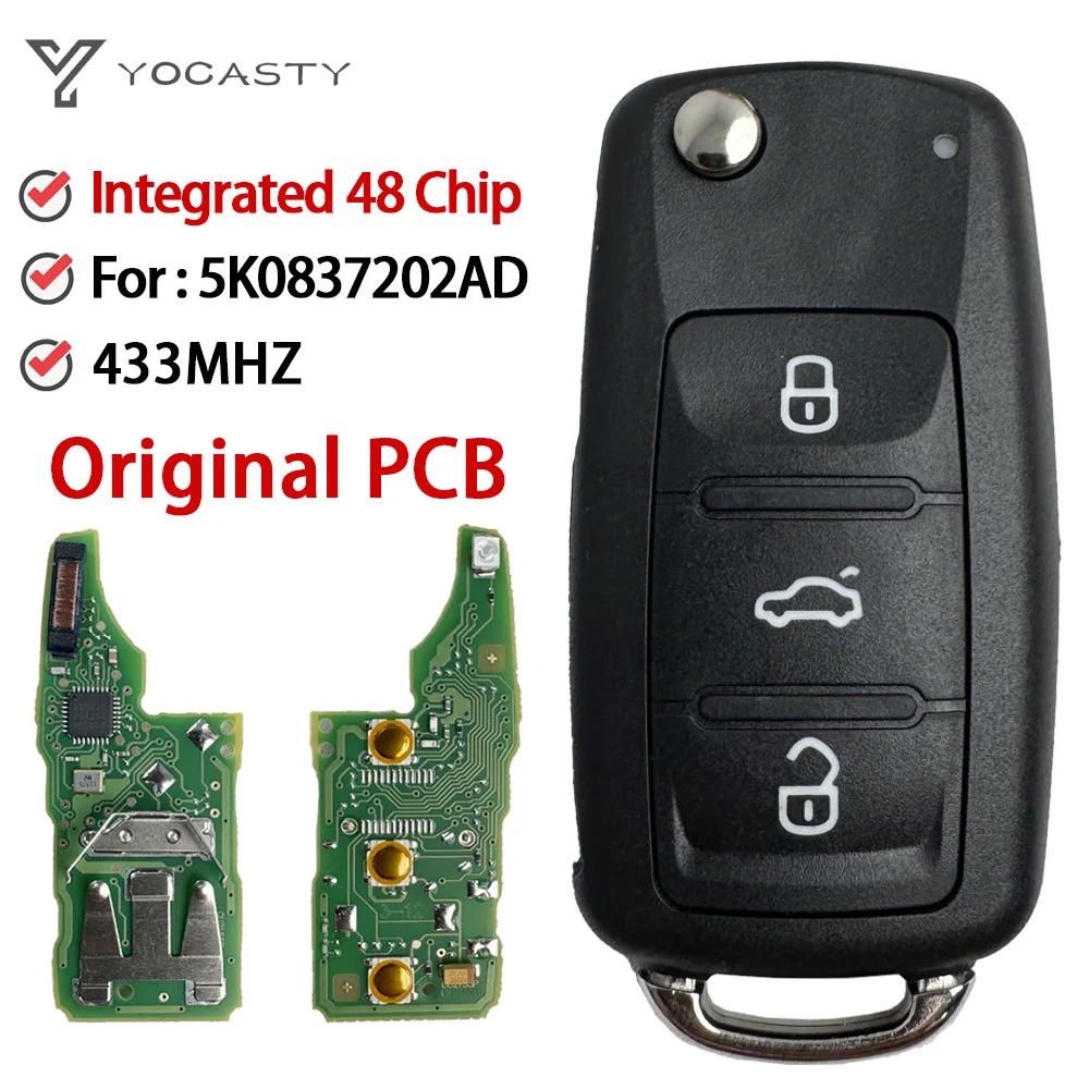 

YOCASTY 5K0837202AD OEM PCB Integrated 48 Chip for VW GOLF PASSAT Tiguan Polo Jetta Beetle Skoda Seat Flip Remote Car Key
