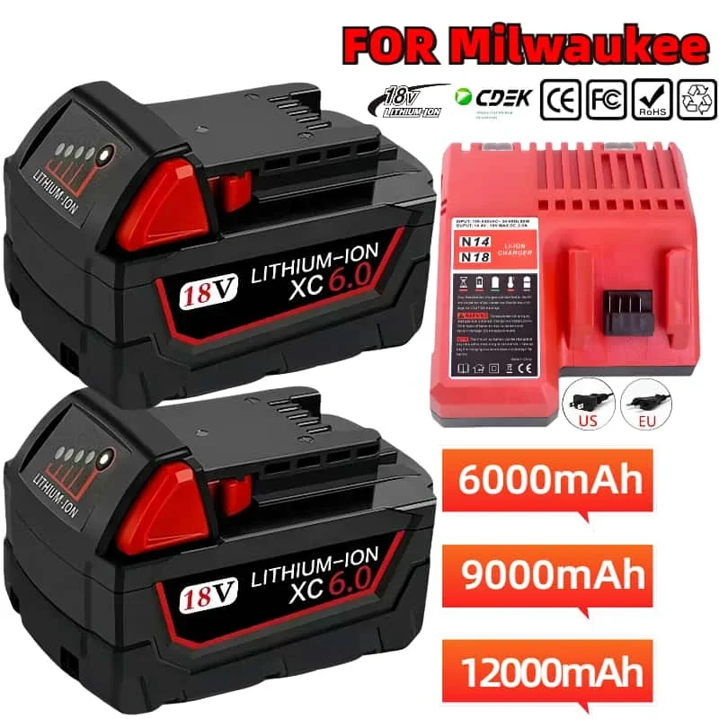 

100% New authentic for Milwaukee M18 48-11-1815 48-11-1850 2646-20 2642-21ct service M18 battery positive charger 18V 12800mah