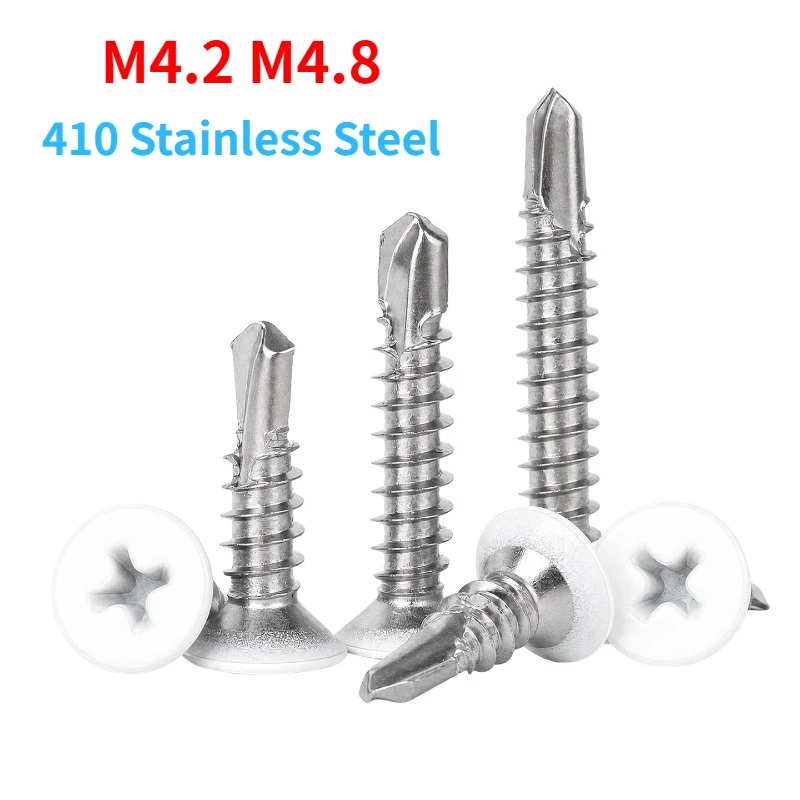 410 Stainless Steel Painted Flat Head High-Strength Quick Self-Drilling Screws Cross Recess Self‑Tapping Drilling Tail Screw