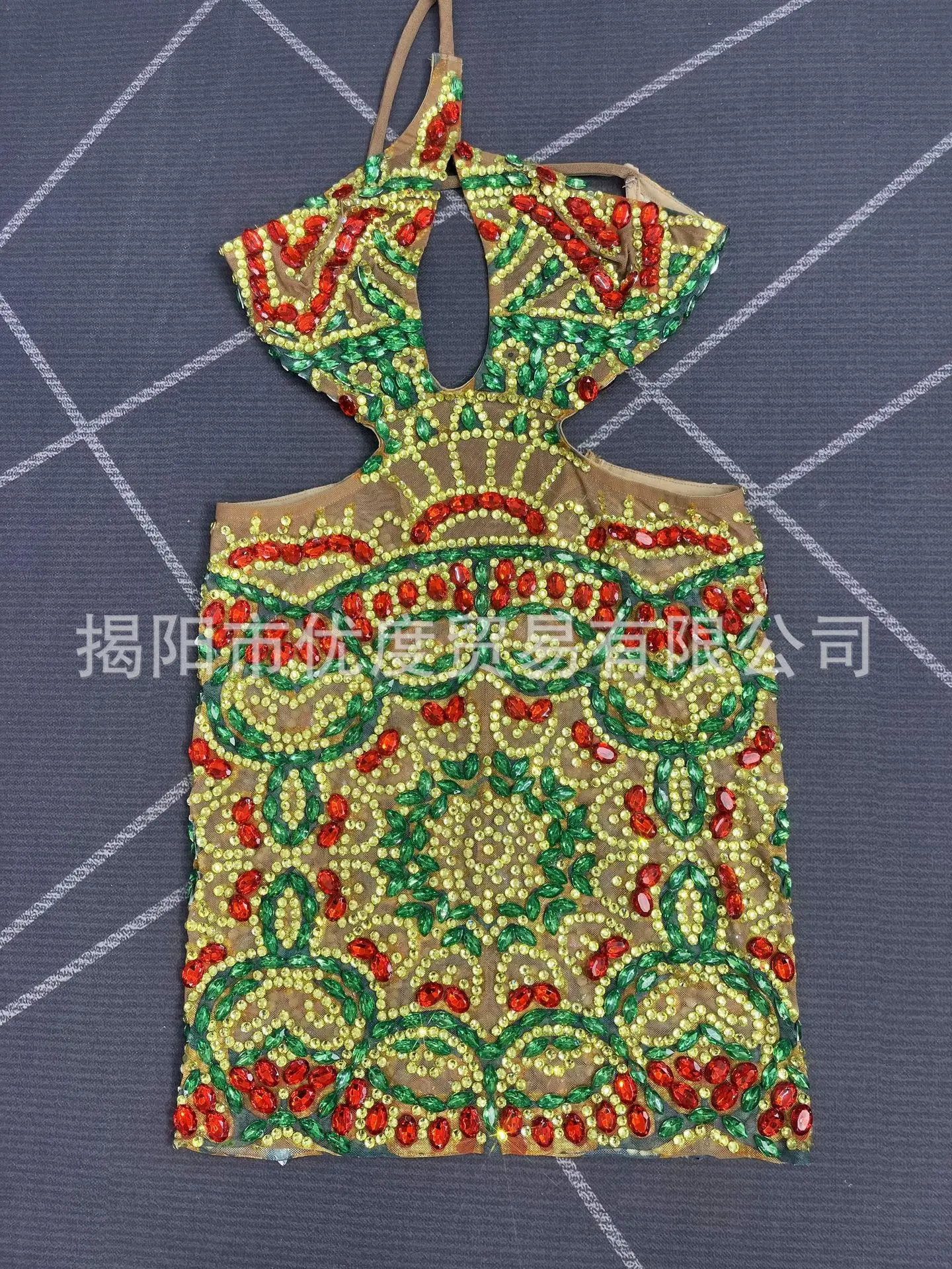 المرأة Halterneck مفتوح الظهر حفلة عيد ميلاد ملون بريق حجر الراين بقماش شفاف فستان قصير تنورة مصر Vestito Con Cristalli #6