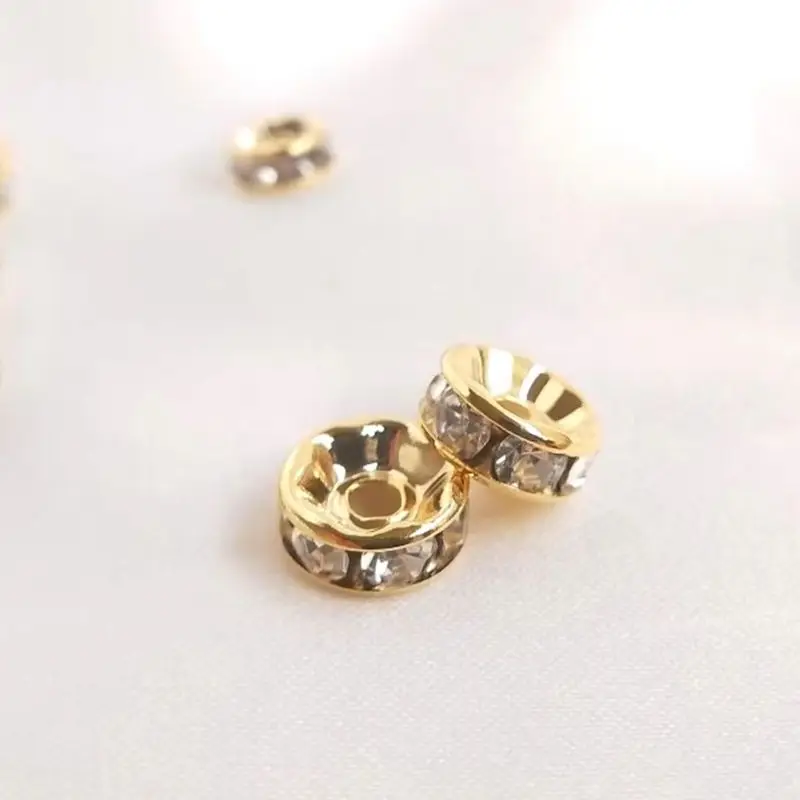 

14K light gold diamond ring beads embedded zircon spacer handmade bracelet DIY accessories