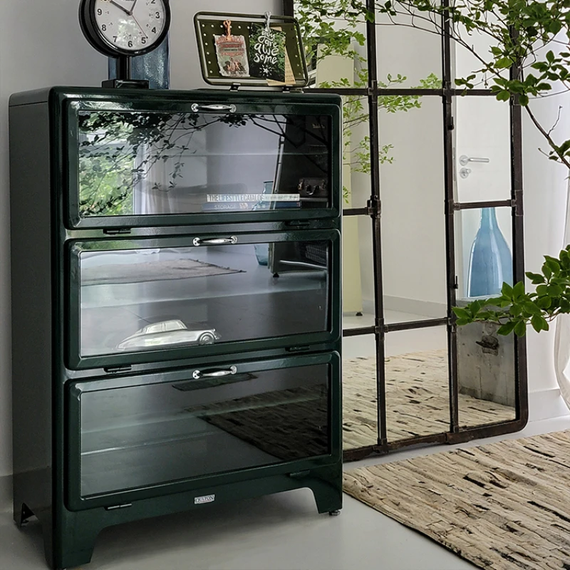 Three door glass metal cabinet minimalist studio entrance storage display cabinet