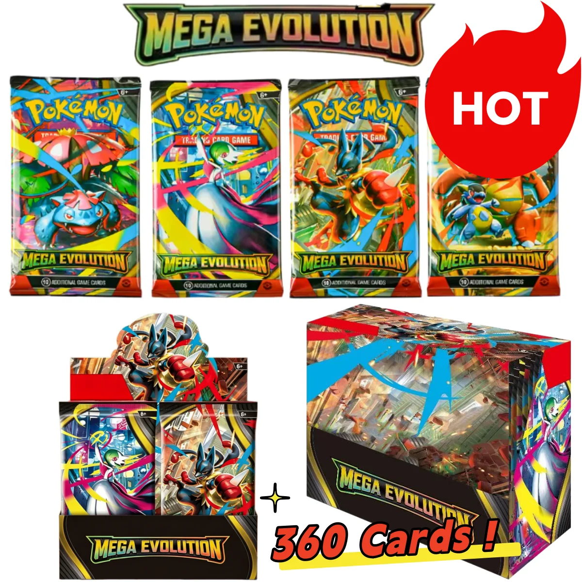 360 TARJETAS MEGA EVOLUTION TCG en Inglés Ecarlet & Violet Etsncelles Astral Radiance Obsidian Flames Booster Card Juego de Cartas Pokémon
