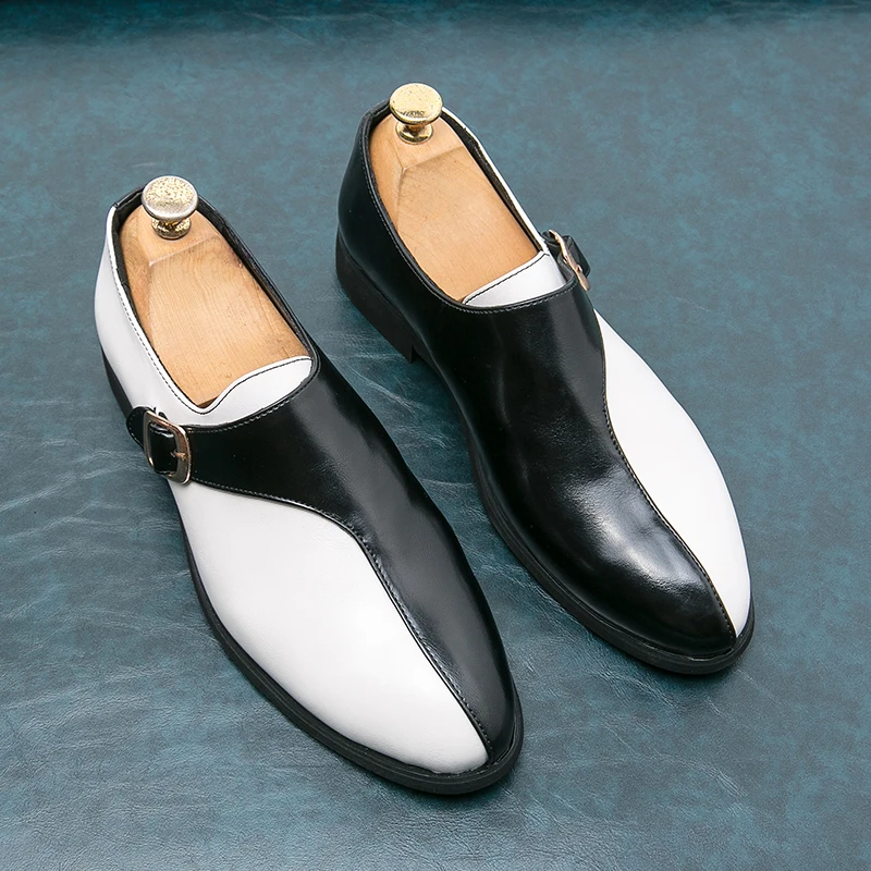Hot Selling Men's Formal Shoes Europe America Trend Color Matching Pointed Shoes Men's Artificial Leather Shoes Big Size：38-47