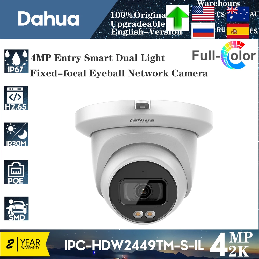 

Dahua Original AI IPC-HDW2449TM-S-IL 4MP Smart Dual Light Eyeball WizSense Network IP Camera Support Human Detection