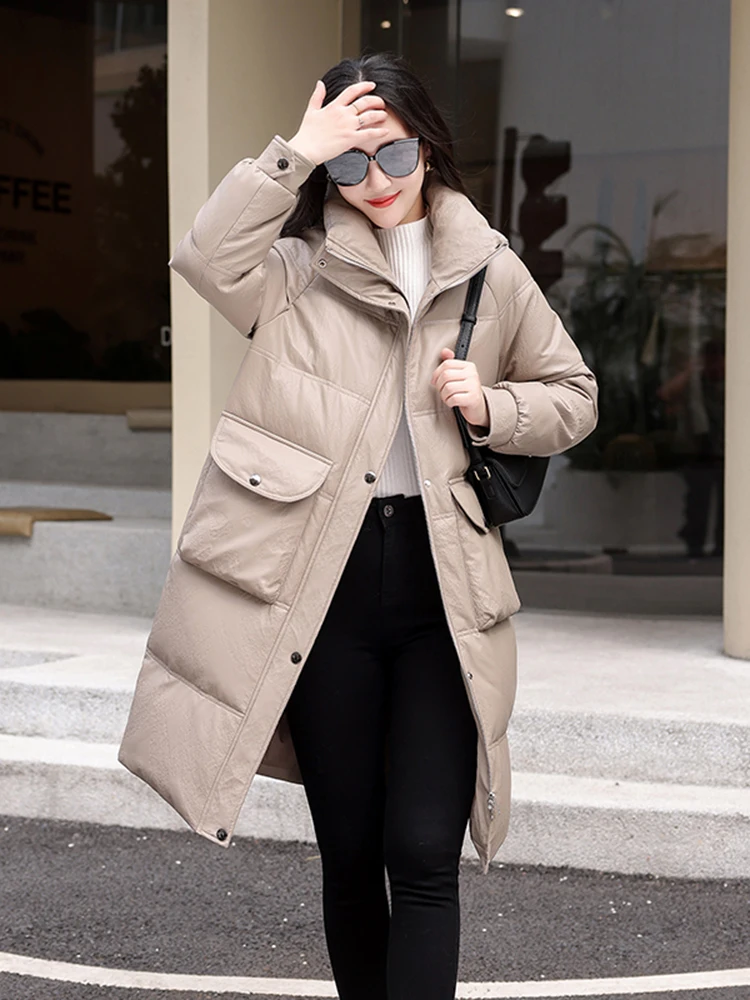   Giacca in Vera Pelle Ning per Donna, Lunghezza Media, Inverno 2025, Nuovo Modello in Pelle di Pecora, Vestibilità Ampia e Snellente, Cappotto in Pelliccia