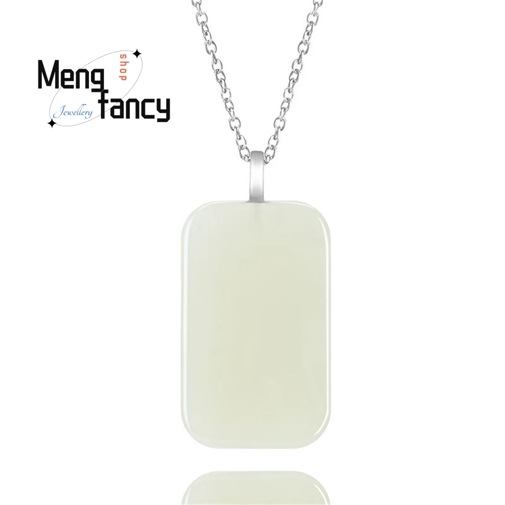

Natural Old Material Hetian Jade White Jade Wu Shi Brand Pendant, Genuine S925 Silver Inlaid Jade Pendant Necklace For Women