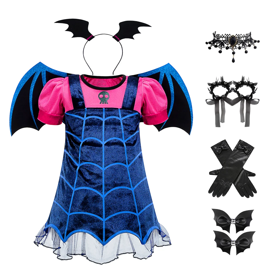 Halloween menina vampiros cosplay traje crianças bat asa vestido crianças vampirina disfarce roupas carnaval vestidos