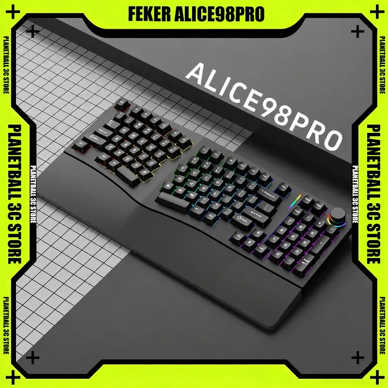 FEKER Alice 98 Pro Ergonomic Mechanical Keyboard 98-Key Layout Gasket Mount Tri-mode Wireless RGB Hot-swap Gaming Keyboard