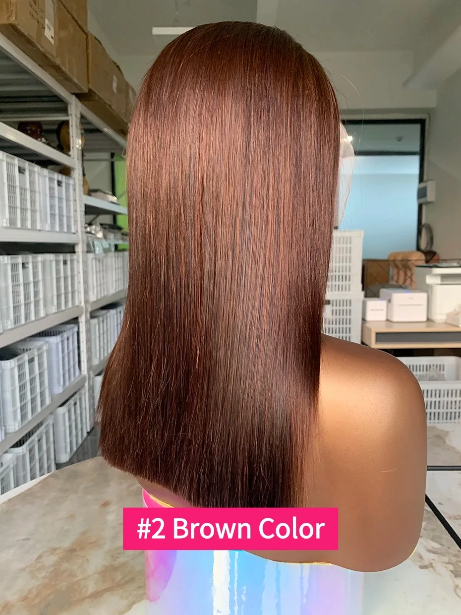 100%密度250、13x4ボブスタイル、未加工人毛レースフロントウィッグ、ベトナム産ストレート、4色展開ブラウン/チョコレート、レースフロント人毛ウィッグ