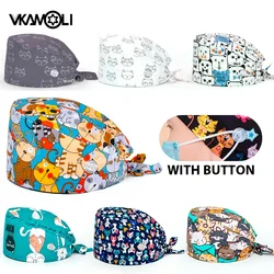 Cat print Cotton Sweatband scrub hat Adjustable Working Hatsnurses hat nursing head cap with button doctor scrub cap surgeon cap