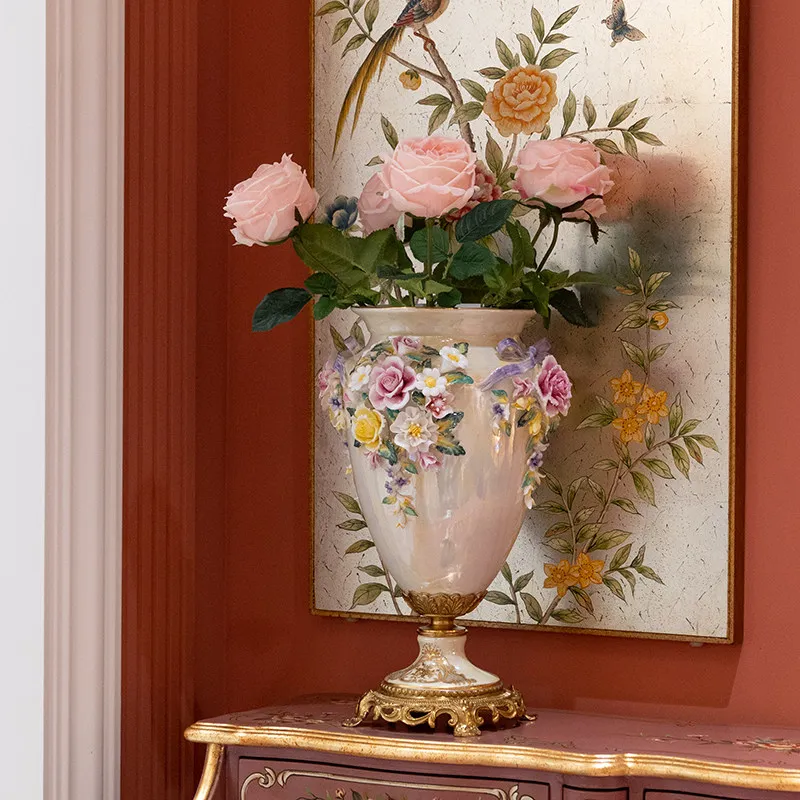 DSA ceramic with copper hand-pinched flower white ornament villa living room table vase