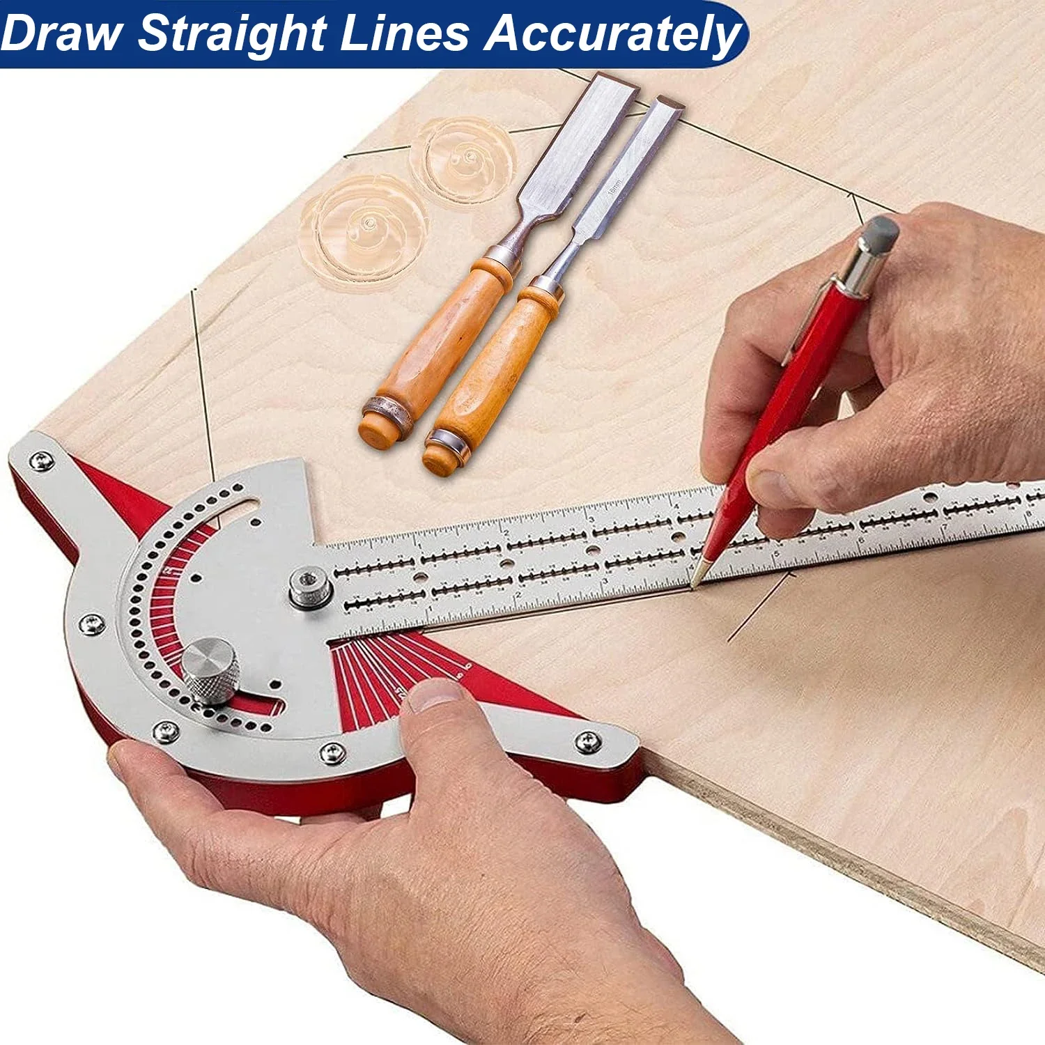 Multi-Function Angle Measure Woodworker Edge Ruler with Adjustable Protractor Angle Finder Stainless Steel Carpenter Mark Rule