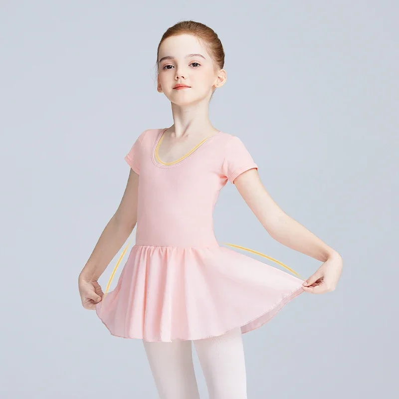 Girls Ballet Leotards With Tutu Chiffon Skirts Dress Short Sleeve Gymnastics Yoga Skate Ballet Kid Stage Practice Dancewear