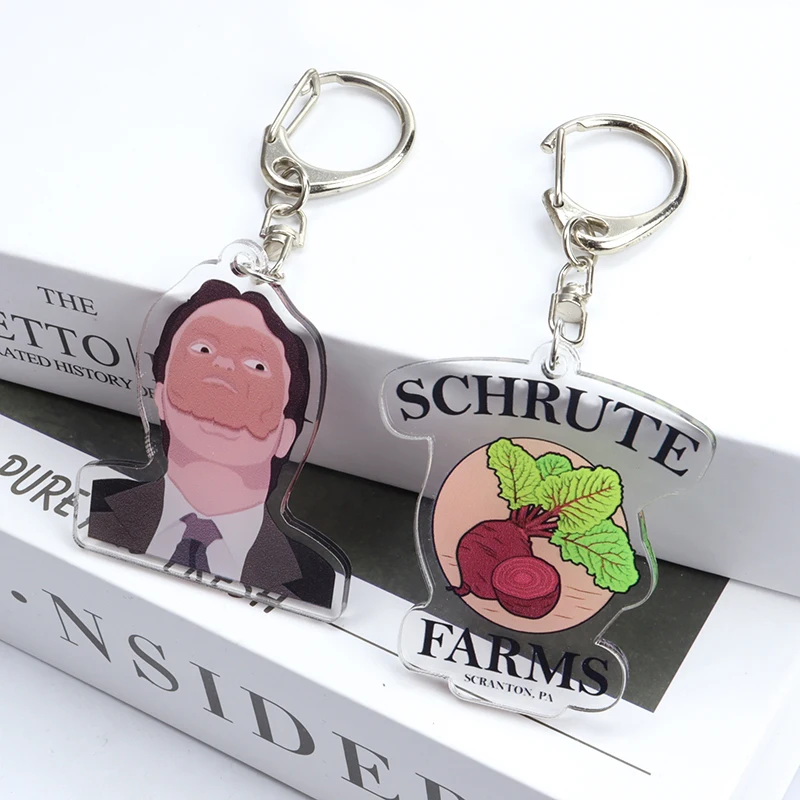 Hot TV The Office Series Funny Acrylic Keychain Michael Scott Dwight Schrute Figure Keyring Keys Bag Pendant Fans Gift Souvenir