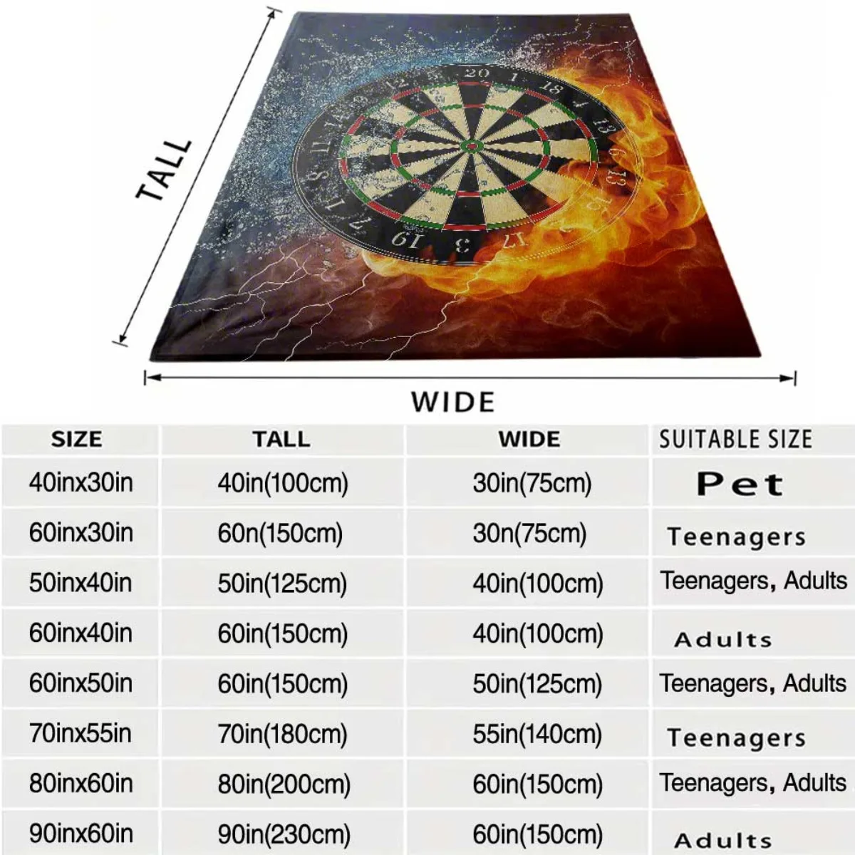 150x200cm Dartboard Target Blanket Throw Sports Gaming Theme Cozy Electric Fire Bed Cover