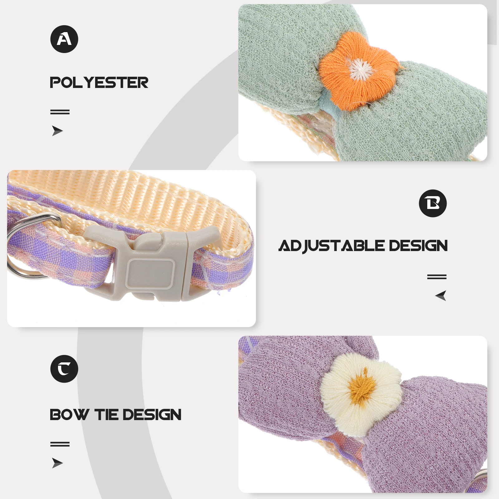 

2Pcs Adjustable Bowknot Pet Collar Flower Themed Pattern Cat Dog Collar Breathable Holiday Accessory Pet Decor Accessory