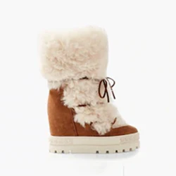 Eskimo Style Wool Fur Snow Boots Winter Warm Bandage Thick Platform Sole Height Increased Roman Ankle Boots Women