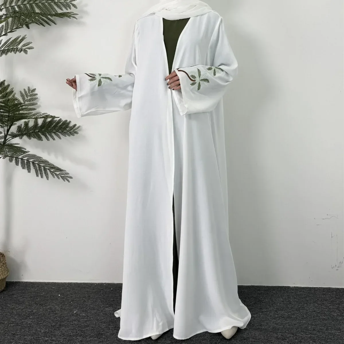 Embroidery Open Front Abaya Long Sleeve Maxi Length Inner Dress Womens Clothing Muslim Cardigan Abayas Out Kaftans Women Jilbabs