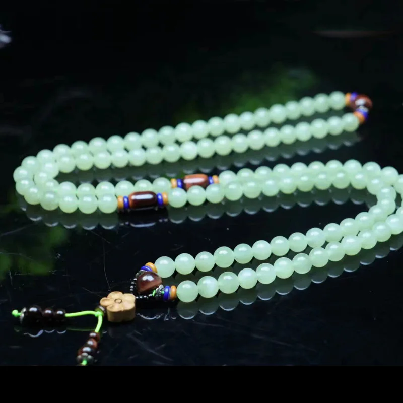 Hetian Lake Green Blue White Jade 108 Beads Buddha Necklace Tiger Multi-Circle Bracelet